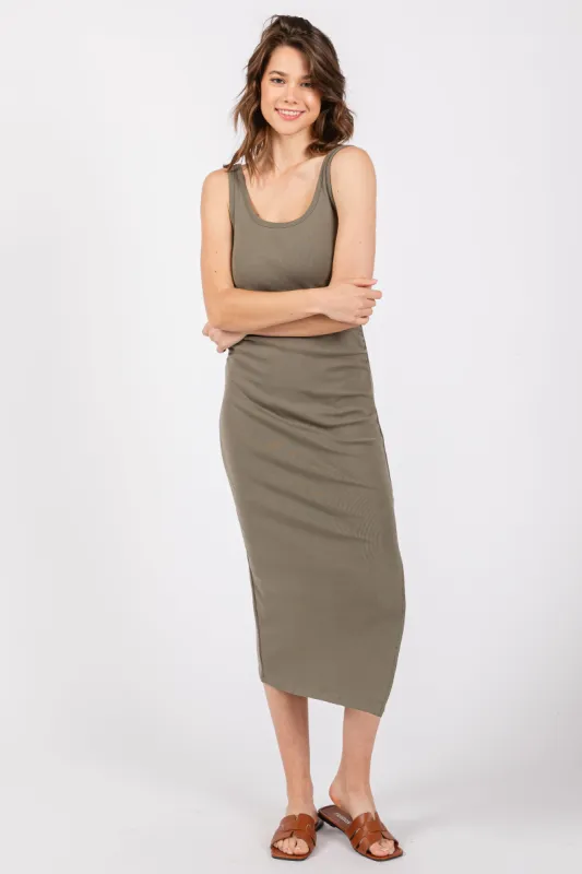 Olive Short Sleeve Ruched Dress sold by Pinkblush