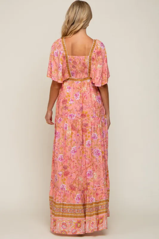 Pink Floral V-Neck Maternity Maxi Dress sold by Pinkblush