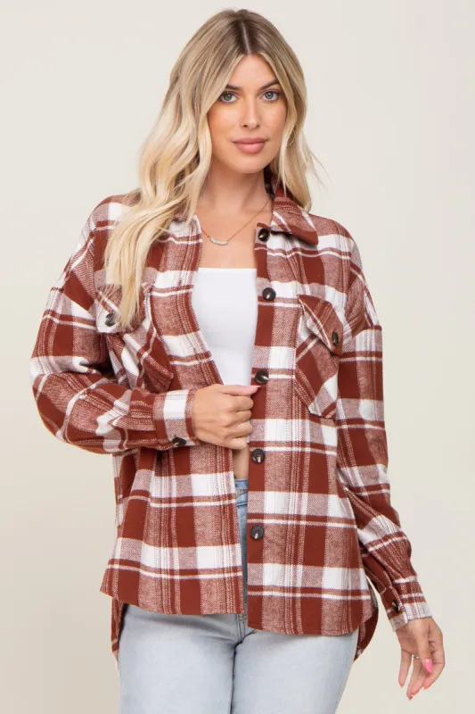 Rust Plaid Shirt Jacket sold by Pinkblush