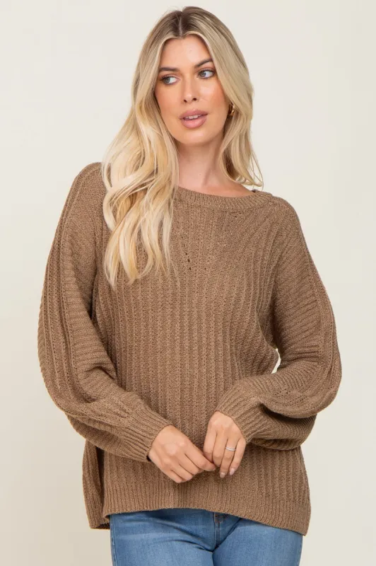 Mocha Puff Sleeve Sweater sold by Pinkblush