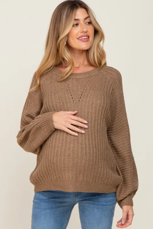 Mocha Puff Sleeve Maternity Sweater sold by Pinkblush