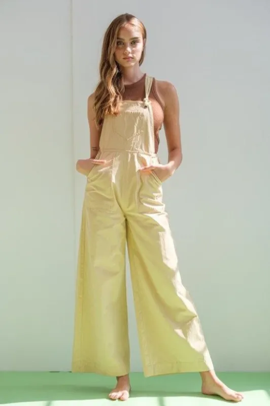 Beige Wide Leg Overall Jumpsuit sold by Pinkblush