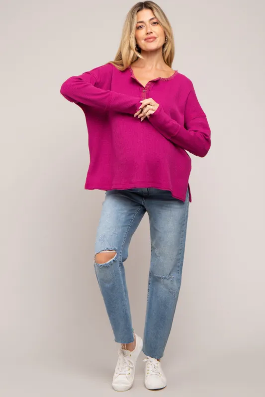 Magenta Waffle Knit Maternity Henley Top sold by Pinkblush