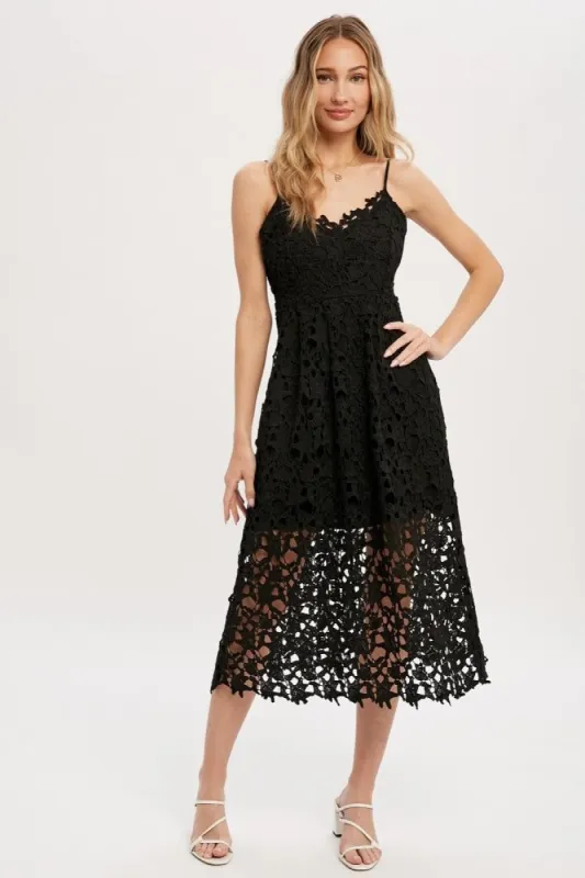 Black Crochet Lace Midi Dress sold by Pinkblush
