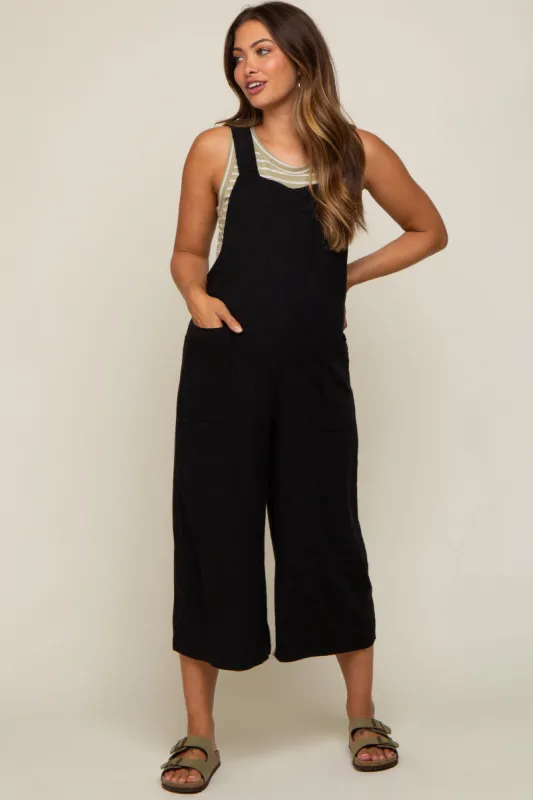 Black Sleeveless Cropped Maternity Jumpsuit sold by Pinkblush