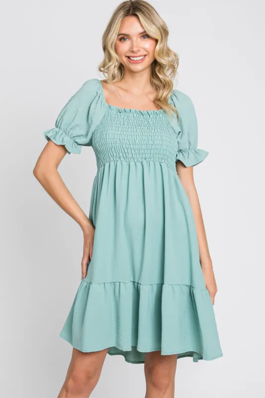 Mint Smocked Ruffle Trim Dress sold by Pinkblush