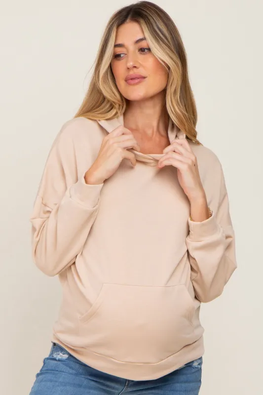 Beige Heathered Hooded Maternity Sweatshirt sold by Pinkblush