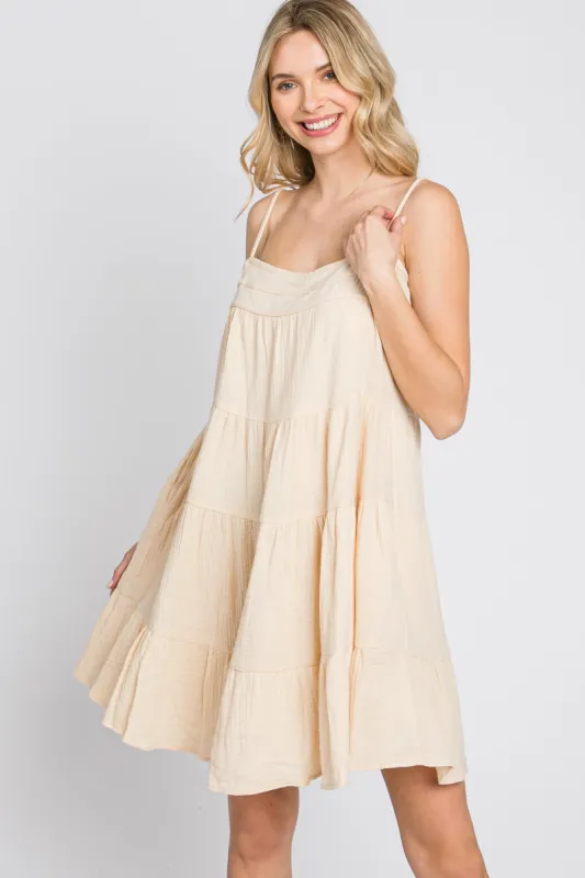 Cream Gauze Tiered Dress sold by Pinkblush