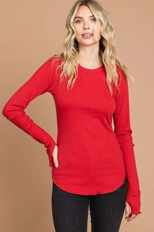 Red Ribbed Long Sleeve Top sold by Pinkblush