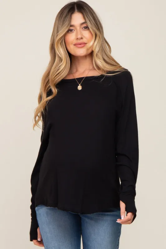 Black Exposed Seam Long Sleeve Maternity Top sold by Pinkblush