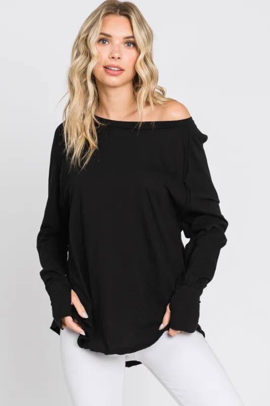 Black Exposed Seam Long Sleeve Top sold by Pinkblush