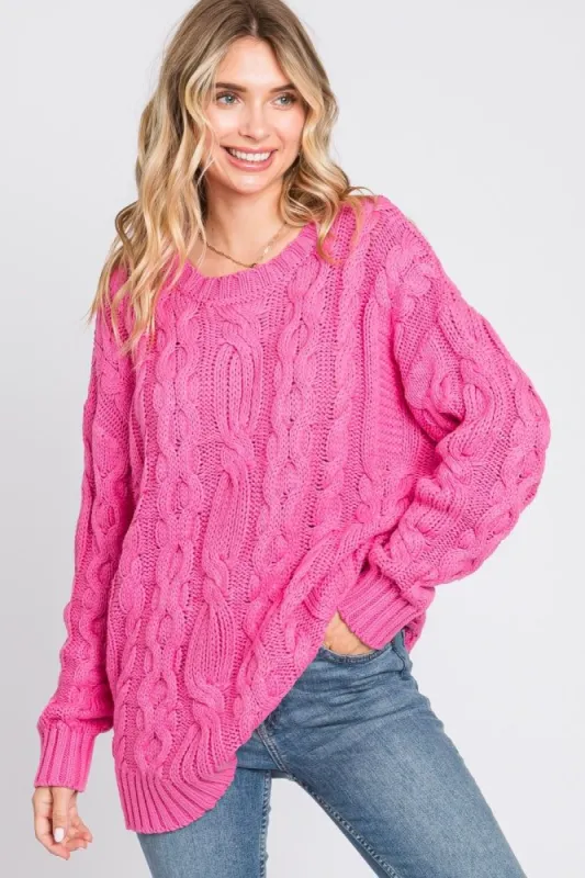 Pink Chunky Cable Knit Sweater sold by Pinkblush