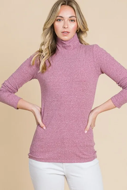 Mauve Ribbed Mock Neck Long Sleeve Top sold by Pinkblush