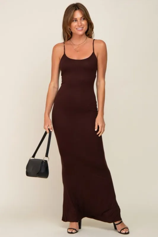 Brown Basic Maxi Dress sold by Pinkblush