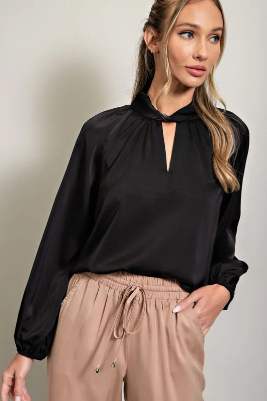 Black Satin Cutout Blouse sold by Pinkblush