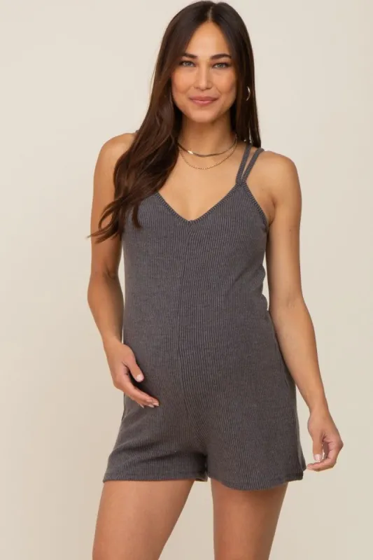 Charcoal Ribbed Criss Cross Back Maternity Romper sold by Pinkblush