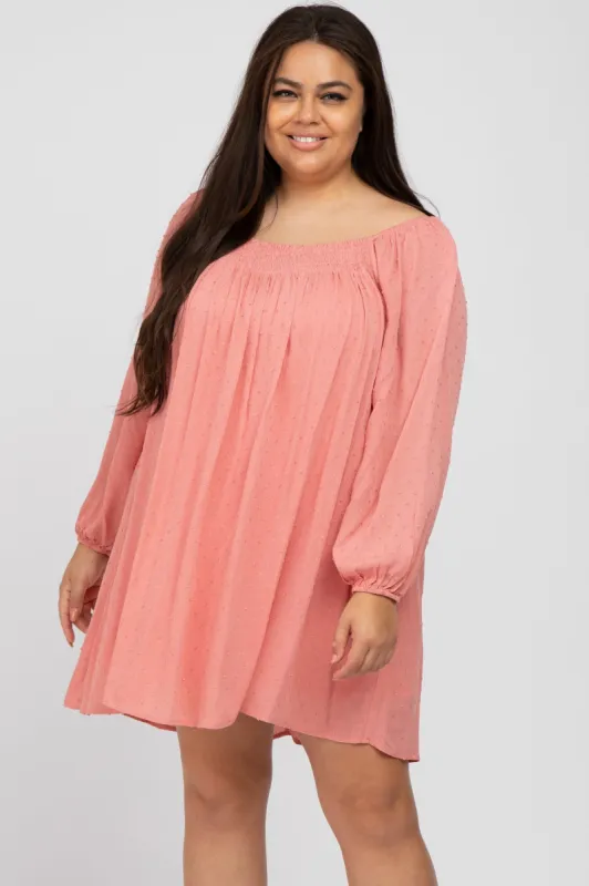 Coral Textured Dot Square Neck Plus Dress sold by Pinkblush