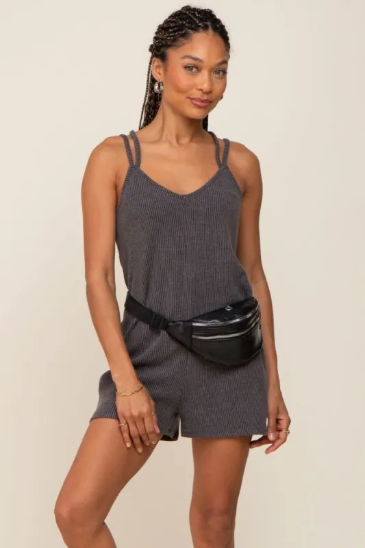 Charcoal Ribbed Criss Cross Back Romper sold by Pinkblush