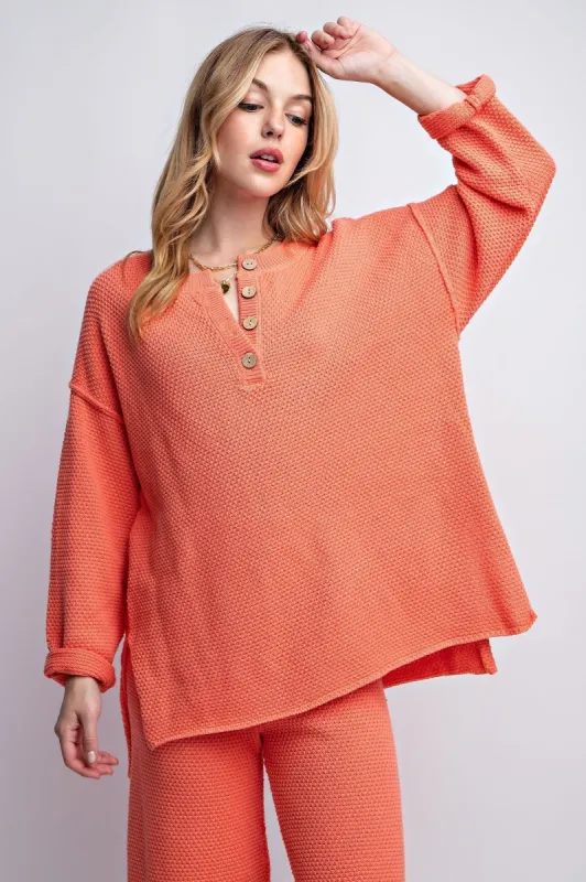Burnt Orange Comfy Waffle Knitting Pullover sold by Pinkblush