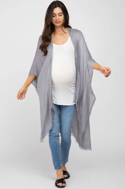 Grey Lightweight Fringe Hem Hi-Low Maternity Cover Up sold by Pinkblush