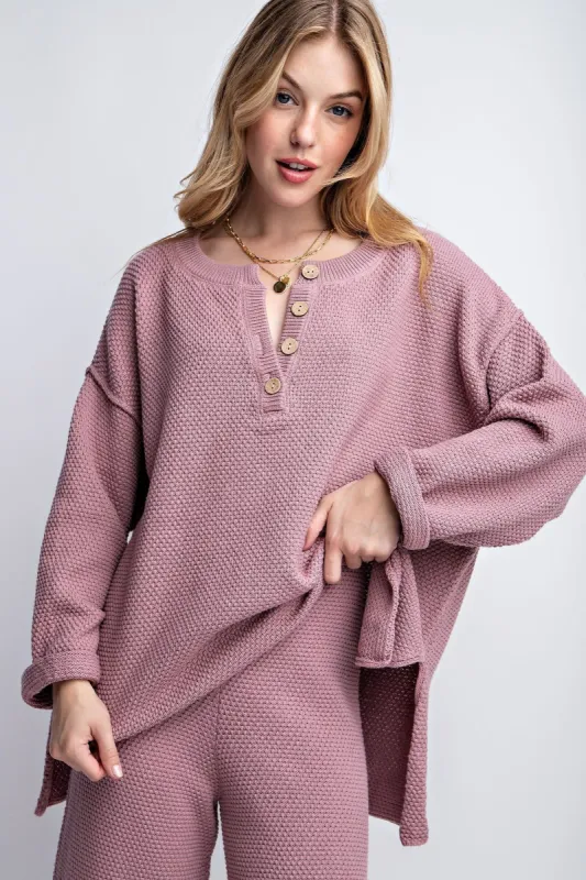 Lilac Comfy Waffle Knitting Pullover sold by Pinkblush
