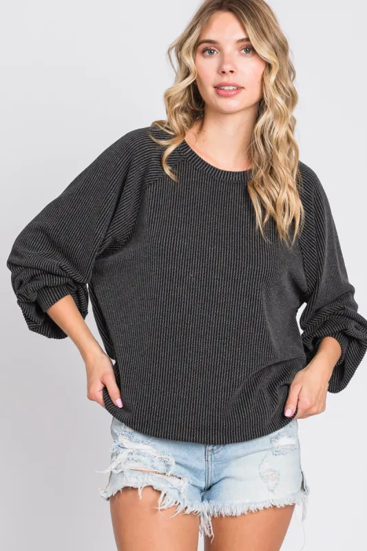 Black Ribbed Pullover Top sold by Pinkblush