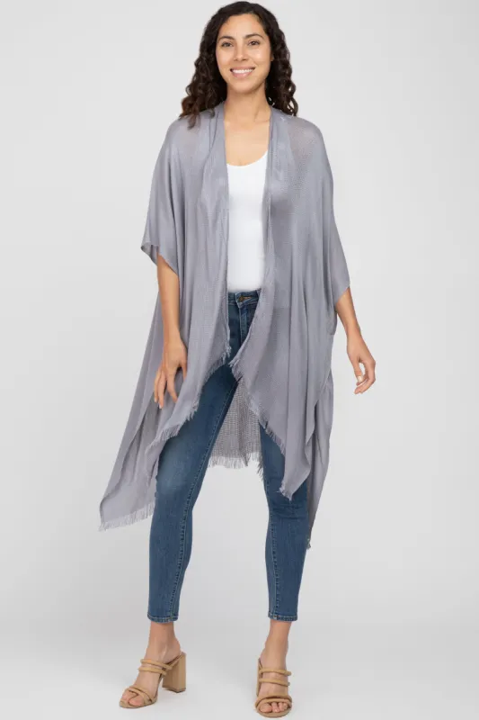 Grey Lightweight Fringe Hem Hi-Low Cover Up sold by Pinkblush