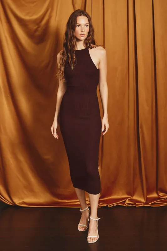 Burgundy Rib Knit Cutout Criss Cross Back Maxi Dress sold by Pinkblush