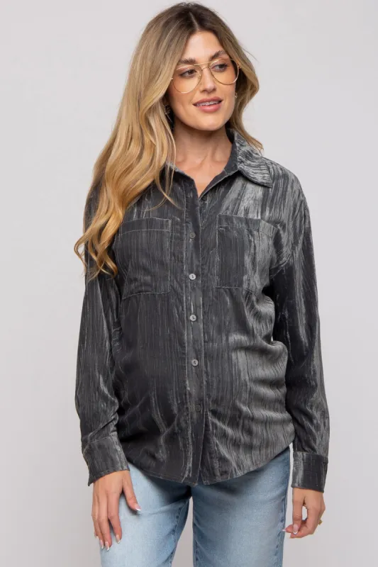 Charcoal Button Up Velvet Maternity Top sold by Pinkblush