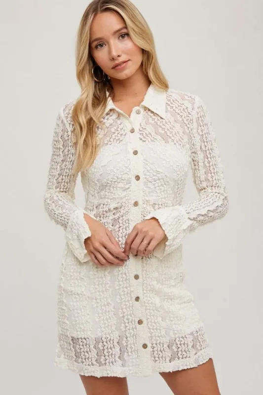 Ivory Lace Button Down Shirt Dress sold by Pinkblush