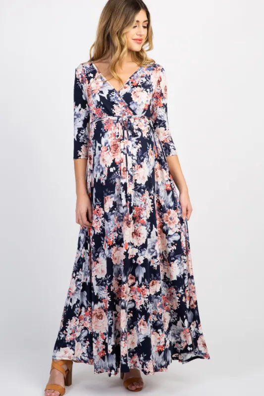 PinkBlush Navy Floral Maternity/Nursing Wrap Dress sold by Pinkblush