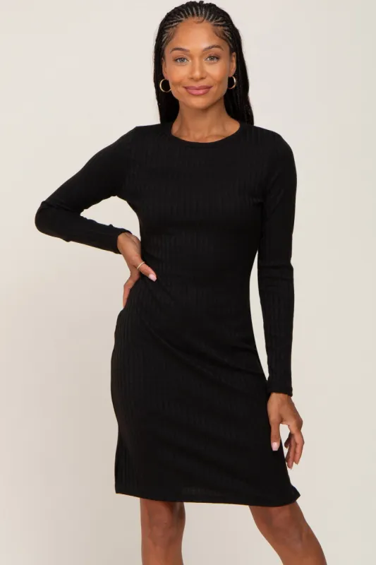 Black Ribbed Basic Long Sleeve Dress sold by Pinkblush