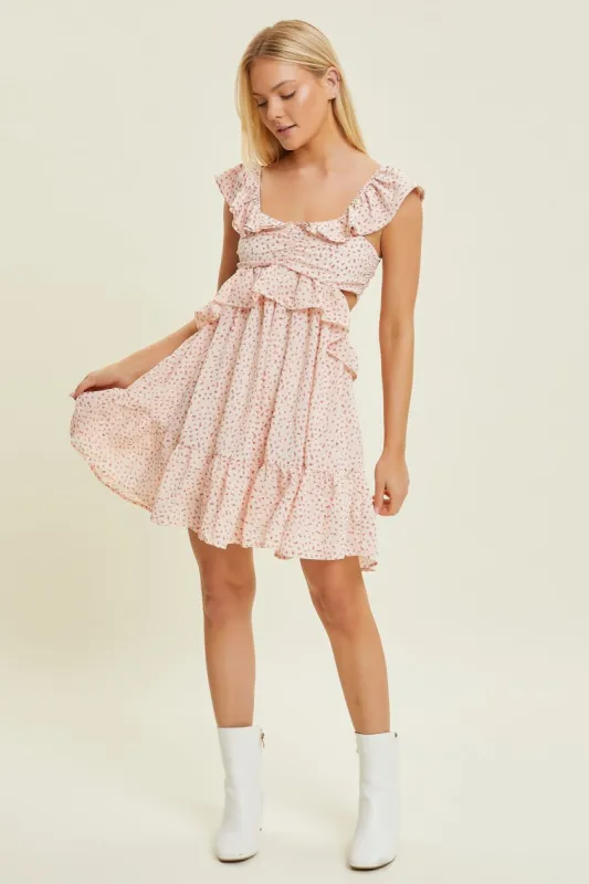 Ivory Multi Mini Ruffle Dress sold by Pinkblush