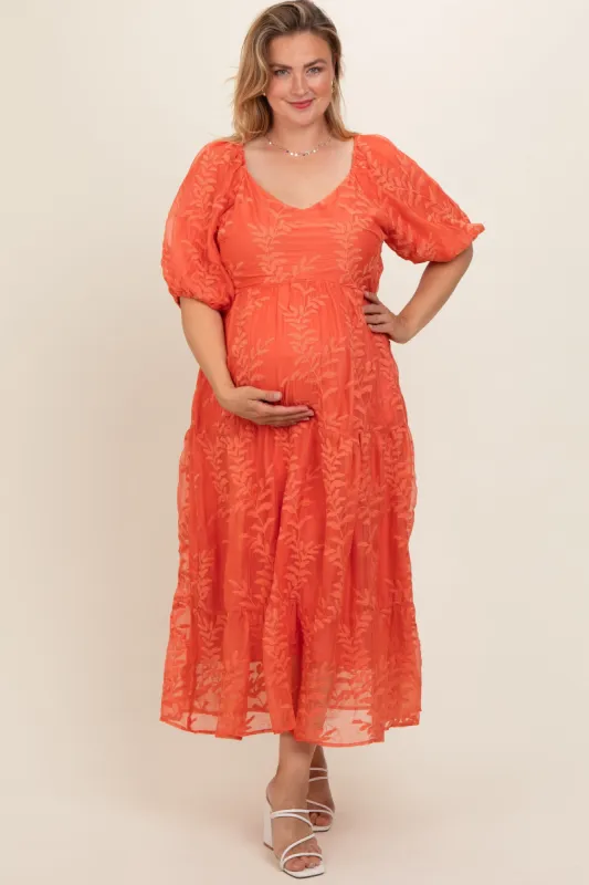 Orange Embroidered Tiered Plus Maternity Maxi Dress sold by Pinkblush