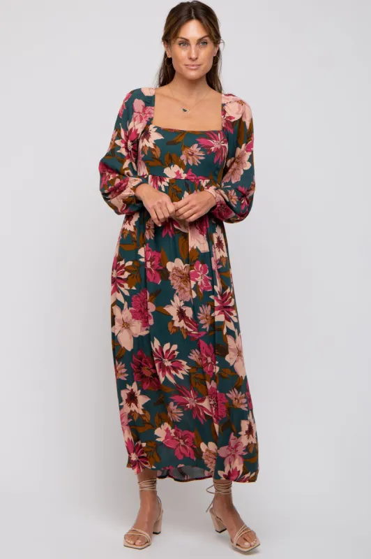 Forest Green Floral Long Sleeve Midi Dress sold by Pinkblush