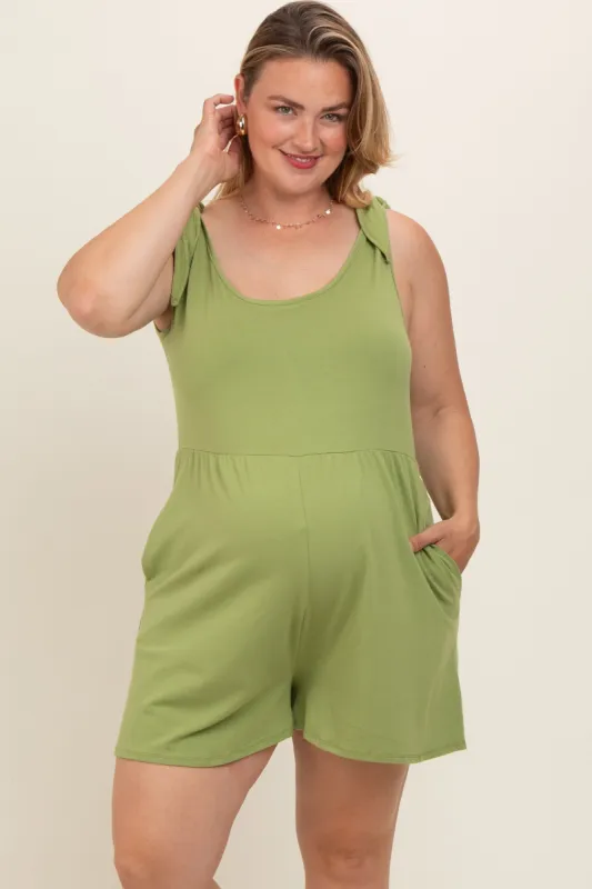 Light Olive Knot Strap Maternity Plus Romper sold by Pinkblush