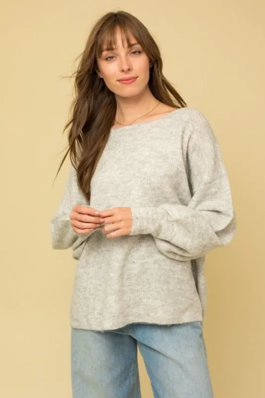 Heather Grey Soft Knit Lace Up Back Sweater sold by Pinkblush