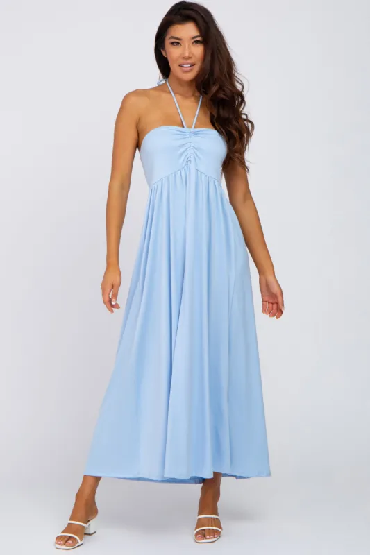 Light Blue Cinched Halter Neck Midi Dress sold by Pinkblush