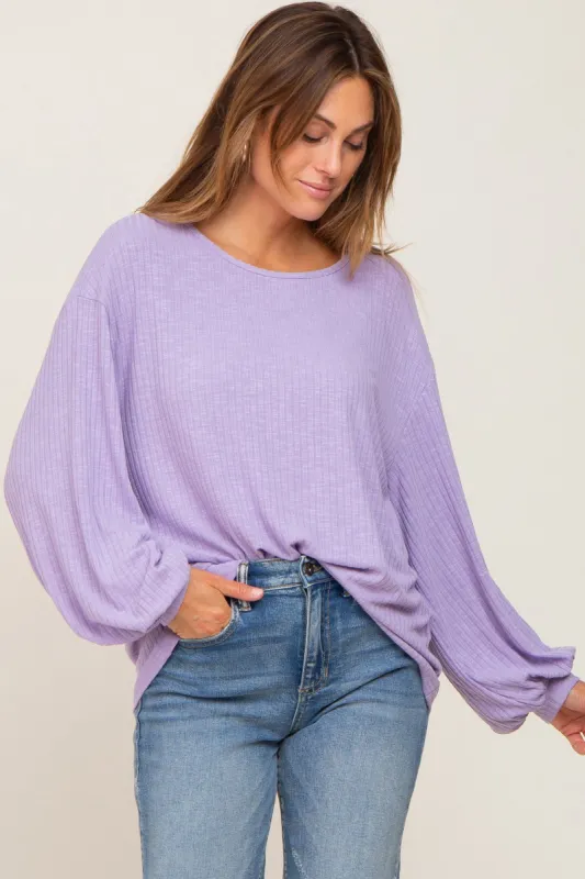 Lavender Ribbed Long Sleeve Top sold by Pinkblush