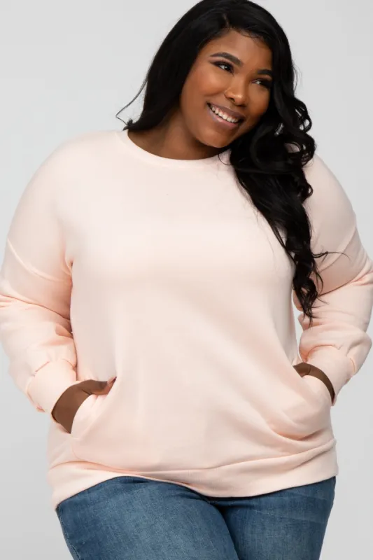 Light Pink Pocketed Plus Sweatshirt sold by Pinkblush