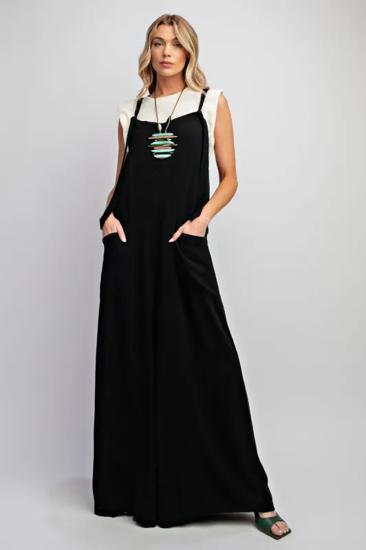 Black Linen Wide Leg Jumpsuit Pants sold by Pinkblush