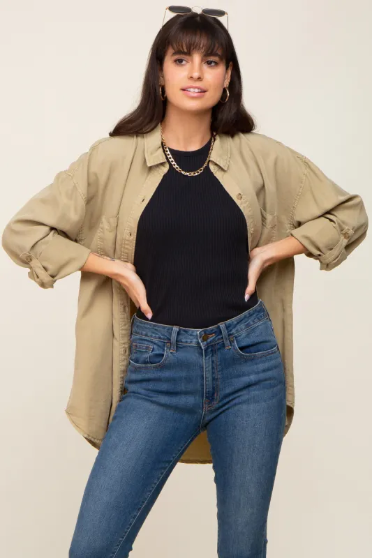 Olive Button Down Top sold by Pinkblush