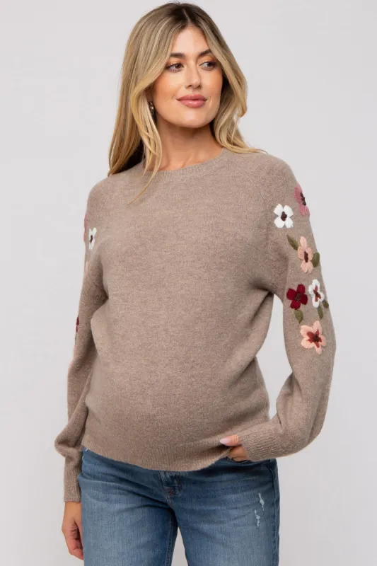 Beige Knit Floral Maternity Sweater sold by Pinkblush
