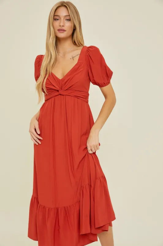Rust Open Back Midi Dress sold by Pinkblush