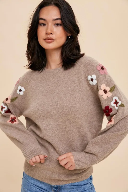 Beige Knit Floral Sweater sold by Pinkblush