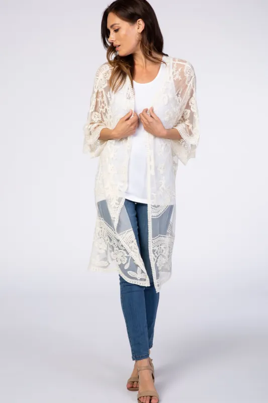 White Lace 3/4 Sleeve Cover Up sold by Pinkblush
