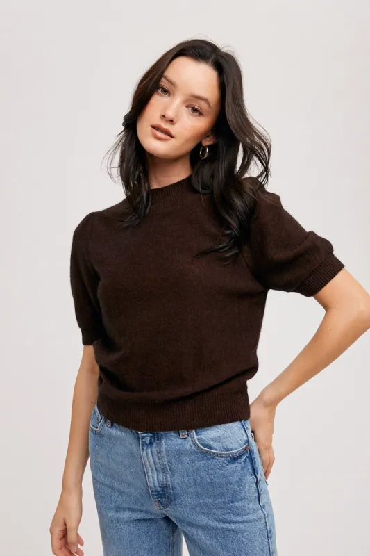 Maroon Mockneck Puff Sleeves Pullover made by Pinkblush