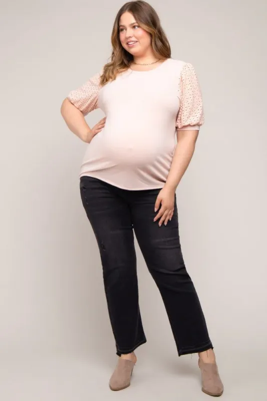 Light Pink Eyelet Lace Sleeve Plus Maternity Top sold by Pinkblush