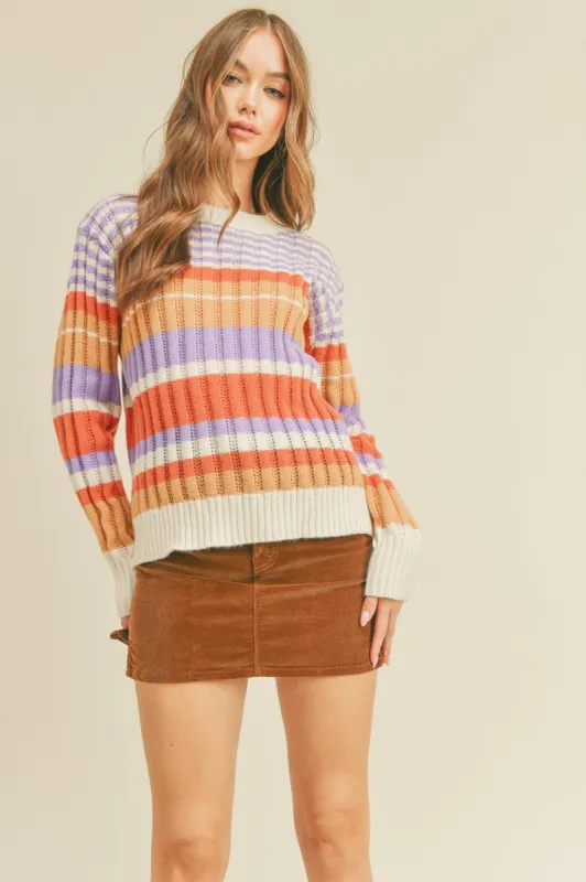 Lavender Multicolor Striped Pullover Sweater sold by Pinkblush