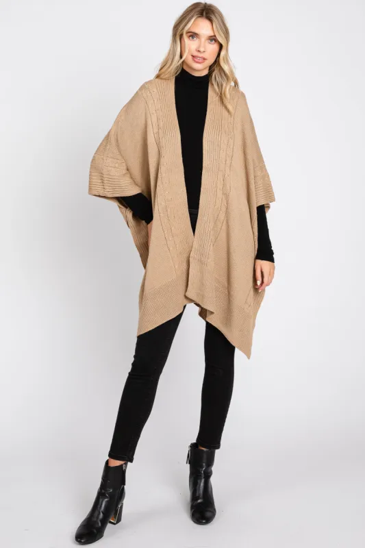 Beige Draped Cable Knit Dolman Sleeve Cardigan sold by Pinkblush